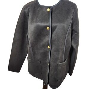 Susan Graver Weekend Women's Medium Black Faux Suede Button Front Jacket